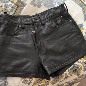 Black Leather Women Harley Davidson Shorts